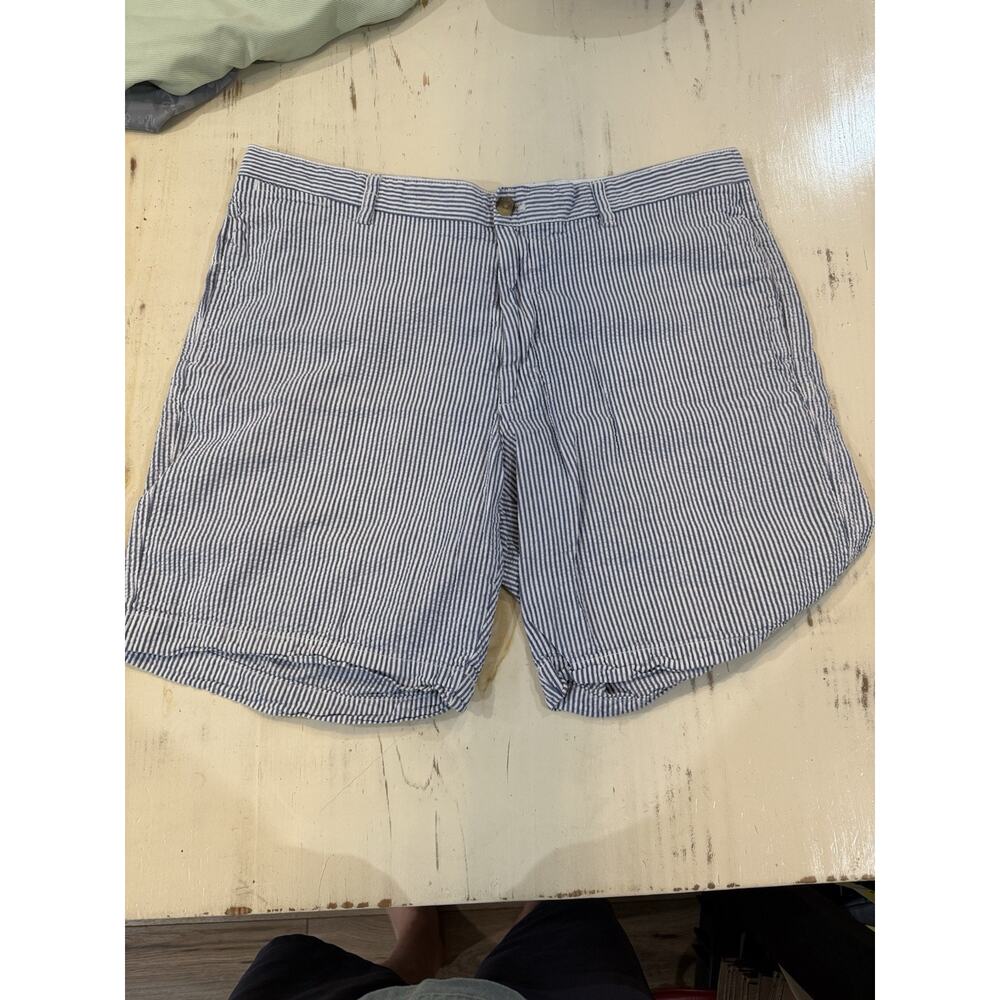 Chaps Seersucker Shorts Mens 38 Blue White Stripe Golf Short